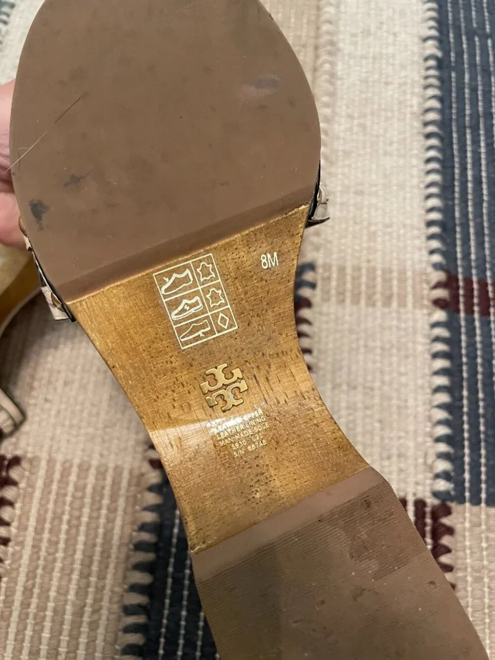 TORY BURCH Lattice Basketweave Leather Wood Sole Clog Sandals Slides \\ 8